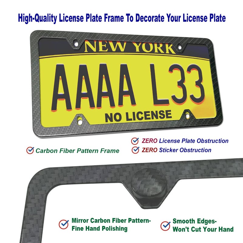 Aootf Front License Plate Bracket- Universal Front Bumper License Plate Mounting Kit, Car Tag Holder Adapter& Carbon Fiber Plate Cover, Anti-Theft Lock Screws, Caps, Nuts, For US Vehicle Trailer Truck - Image 4